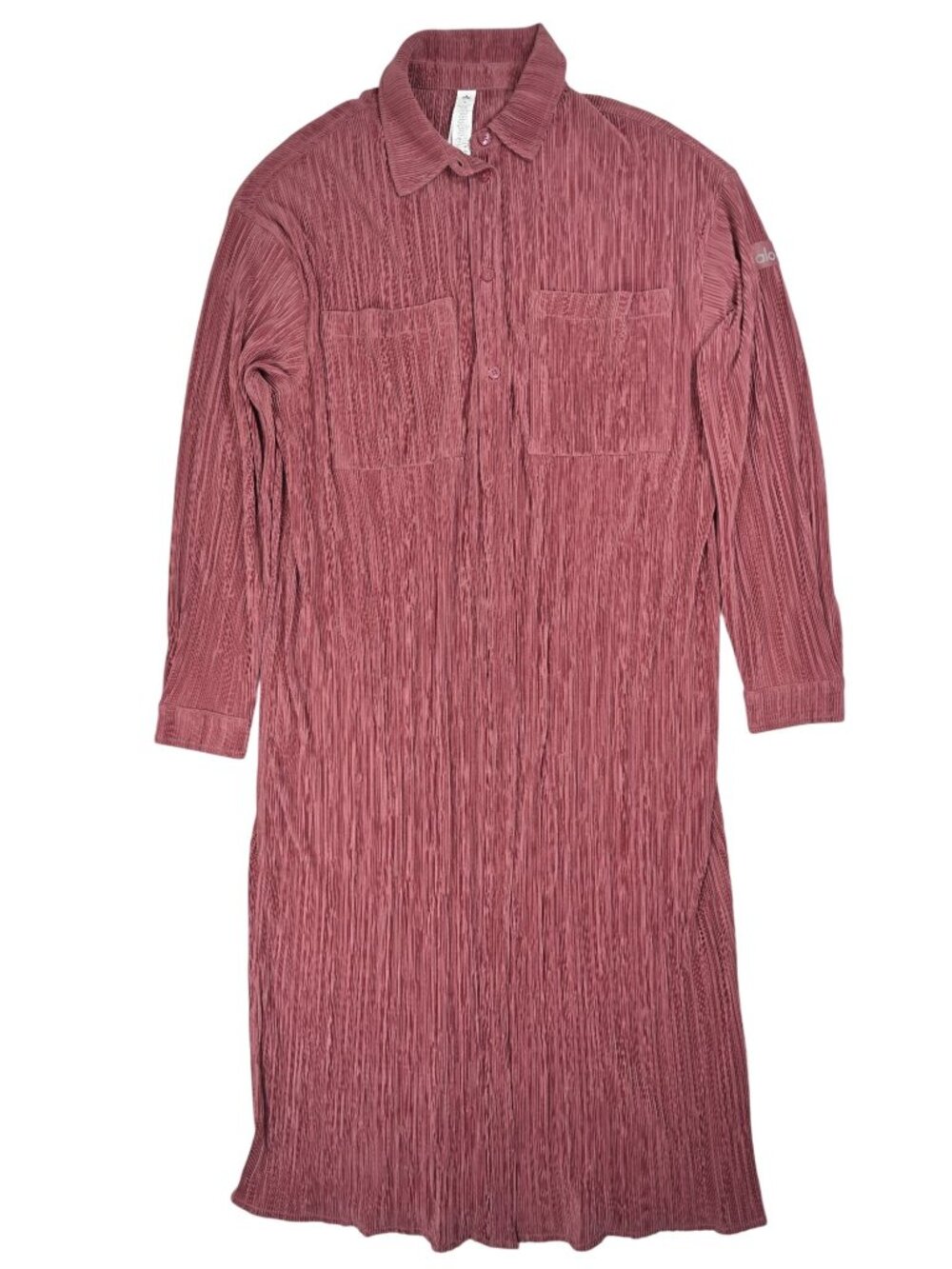 ALO Yoga Micro Plisse Shirt Dress in Burgundy Truffle